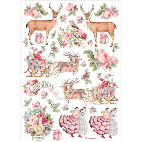 Papel de arroz A4 Stamperia — Pink Christmas — Natal rosa — DFSA4923