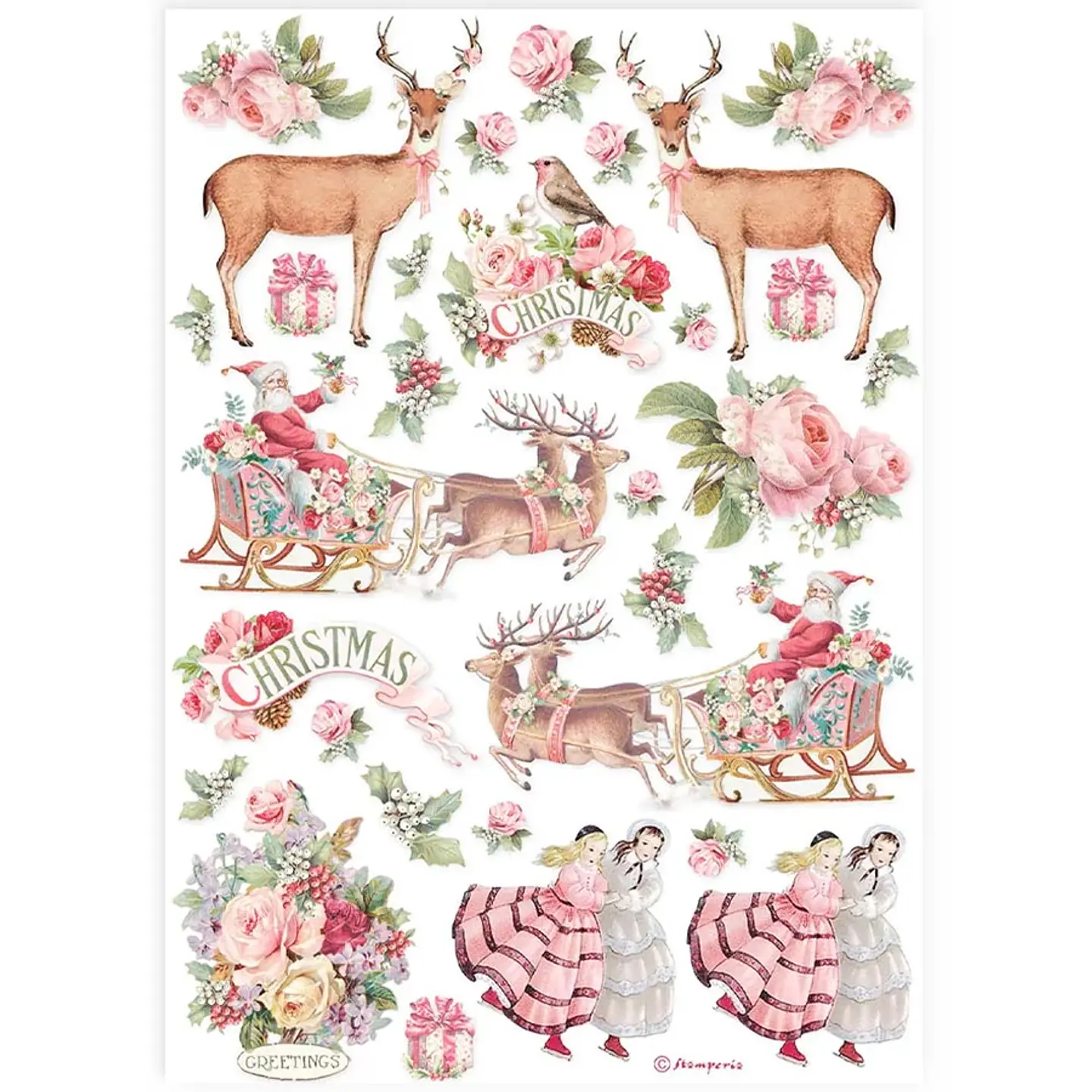 Papel de arroz A4 Stamperia — Pink Christmas — Natal rosa — DFSA4923 1