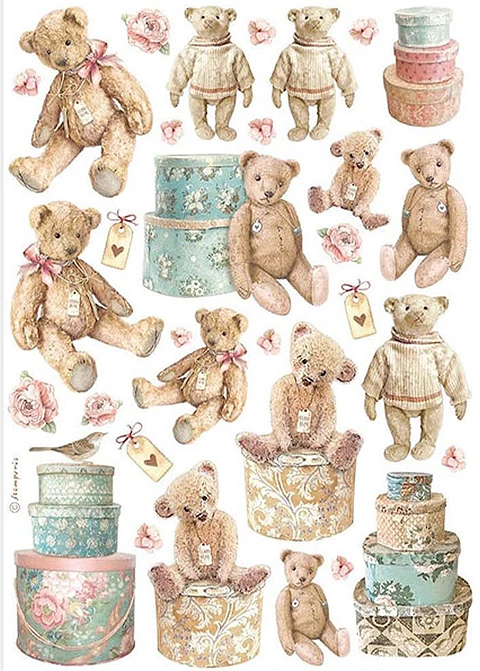 Papel de arroz A4 Stamperia — Teddy Bears — Ursinhos — DFSA4928