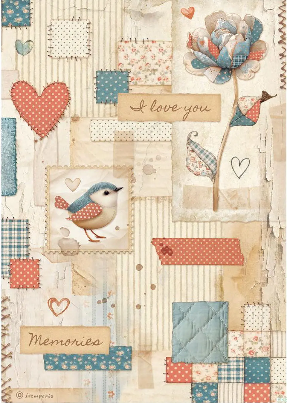Papel de arroz A4 Stamperia — Family — Patchwork — DFSA41087 1