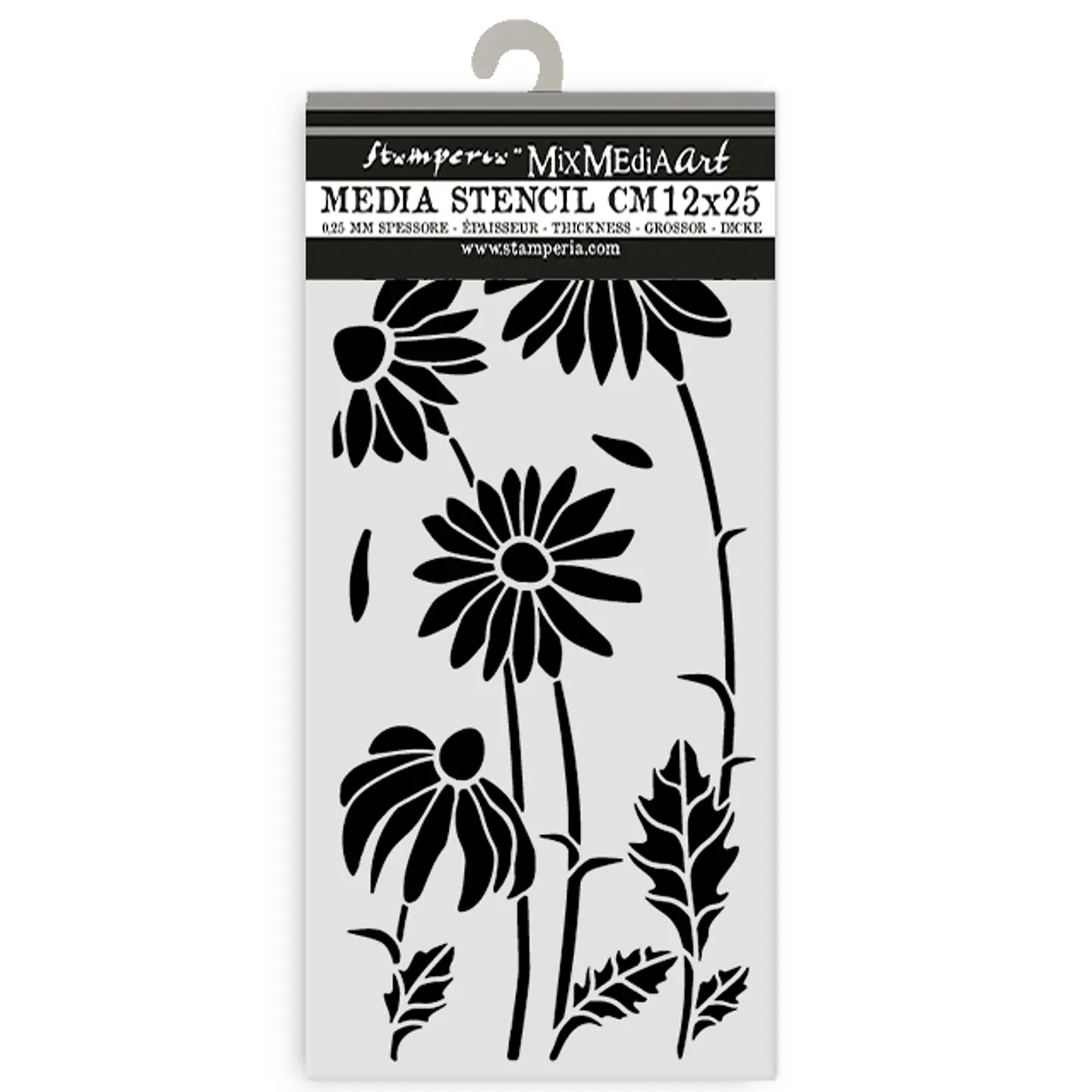 Stencil Stamperia 12×25 cm — Daisy Art — Margaridas artísticas (KSTDL146) 1