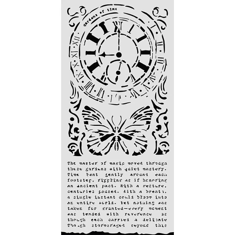 Stencil Stamperia 12×25 cm — Gardens of Time clock and butterfly (KSTDL158)