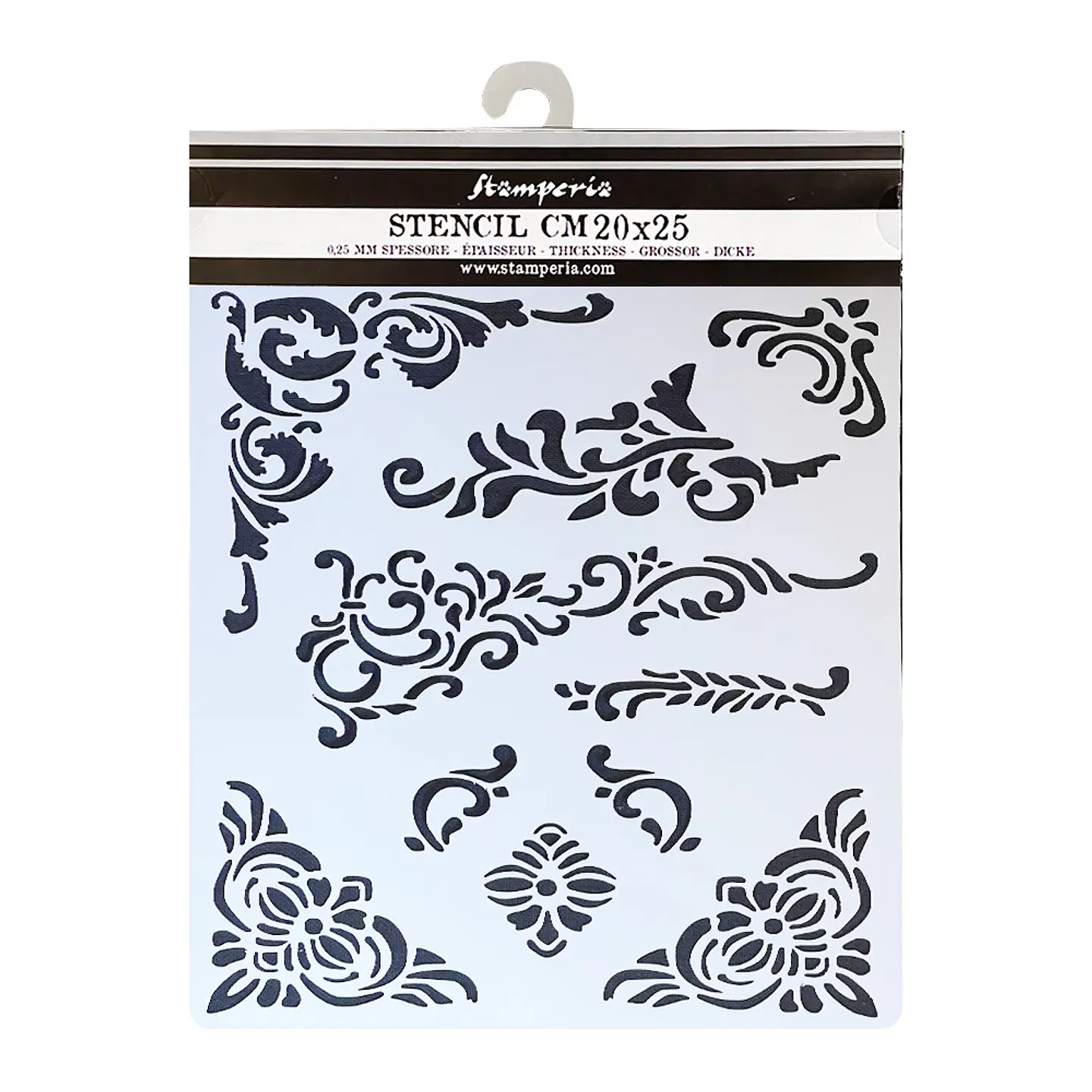 Stencil Stamperia 20×25 cm — Vintage Library corners and embellishment (KSTD135) 1