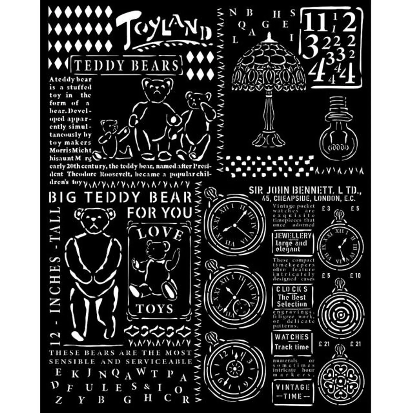 Stencil Stamperia 20×25 cm — Brocante Antiques — Teddy Bear 1
