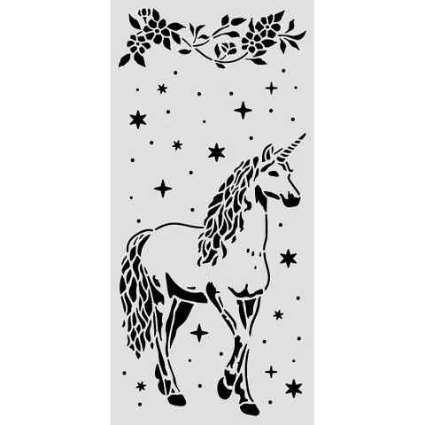 Stencil Stamperia 12×25 cm — Wonderland unicorn (KSTDL162)