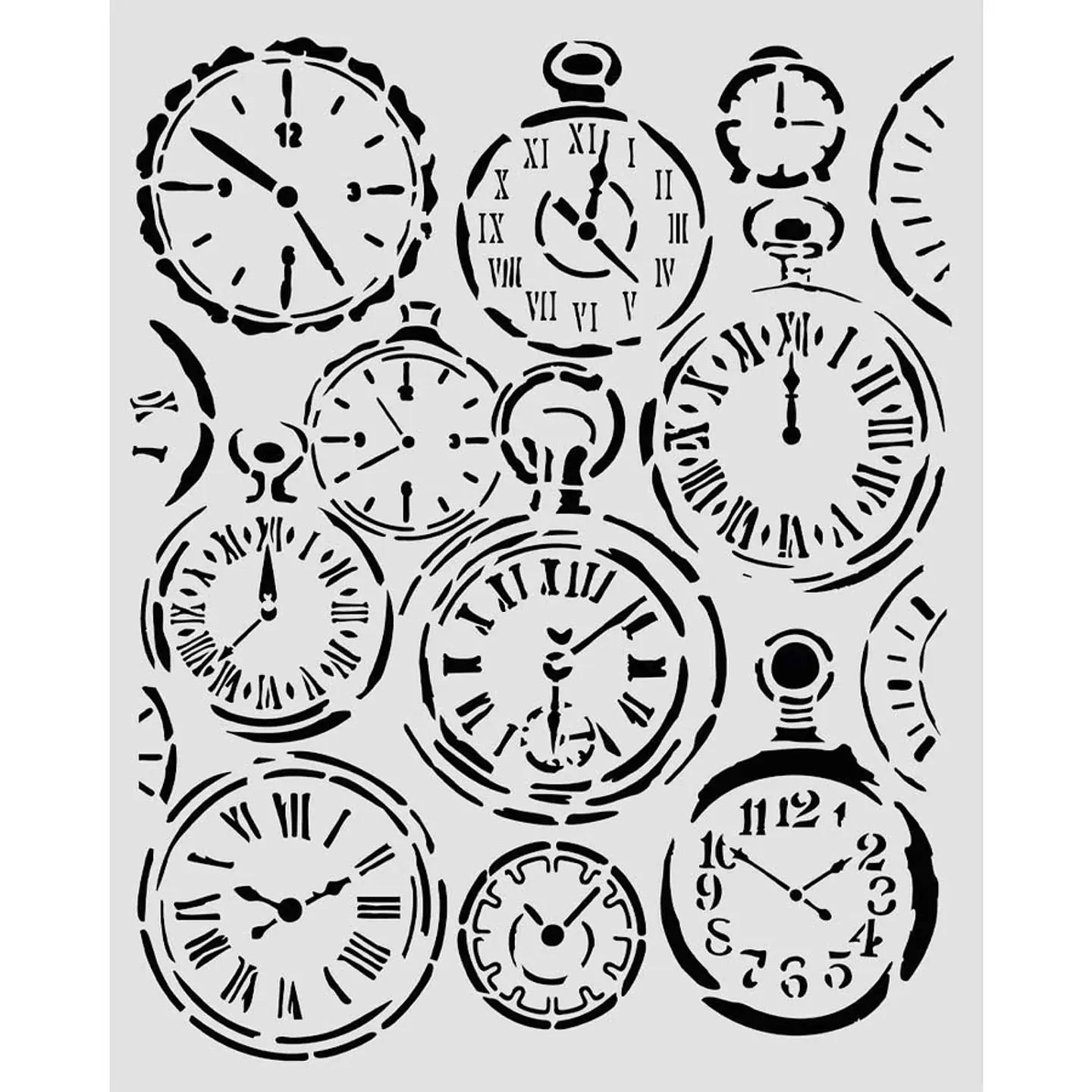 Stencil Stamperia 20×25 cm — Gardens of Time mixed clocks (KSTD203) 1