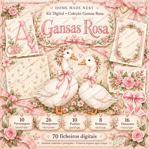 Pink Geese — Digital Scrapbooking Kit | 70 PNG