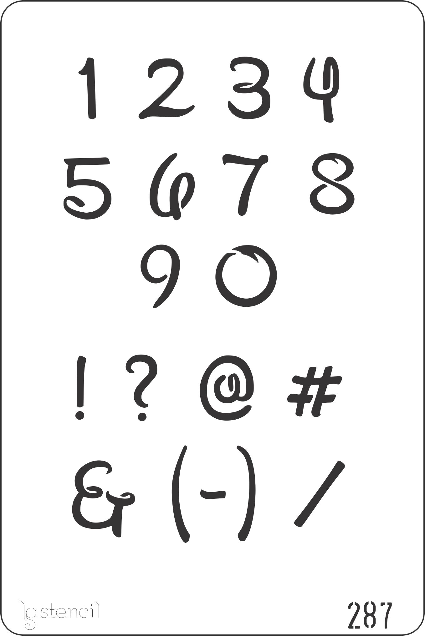 Stencil LG 20 × 30 cm — 287 NUMEROS E SIMBOLOS 1