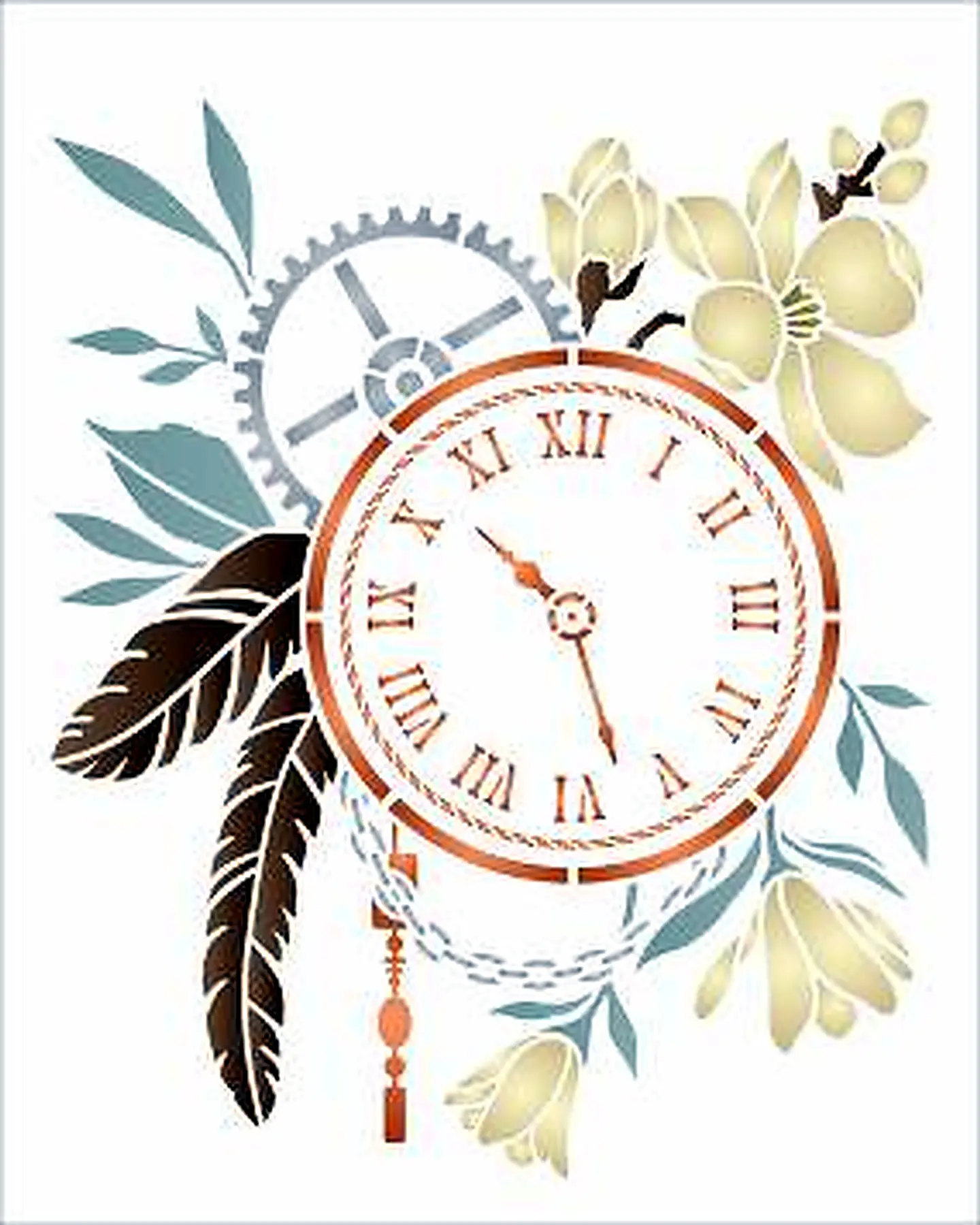 Stencil OPA 3446 — STEAMPUNK ART RELÓGIO COM FLORES 1