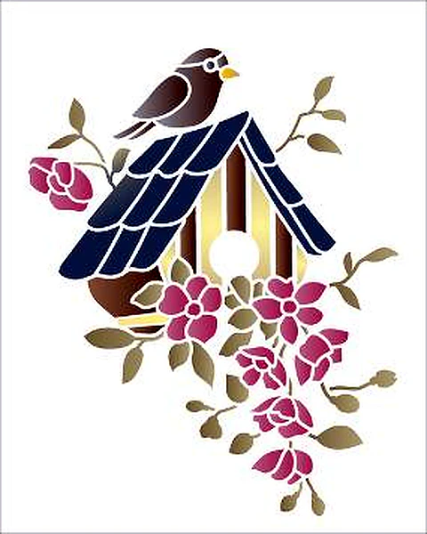 Stencil OPA 3469 — CASINHA DE PÁSSAROS COM FLORES