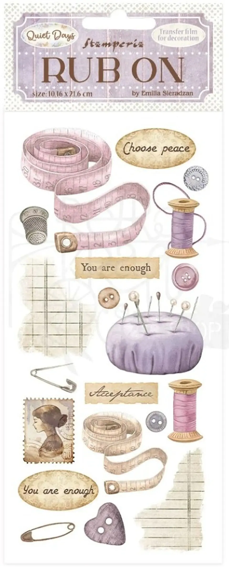Rub-on Stamperia — Quiet Days — Sewing 2