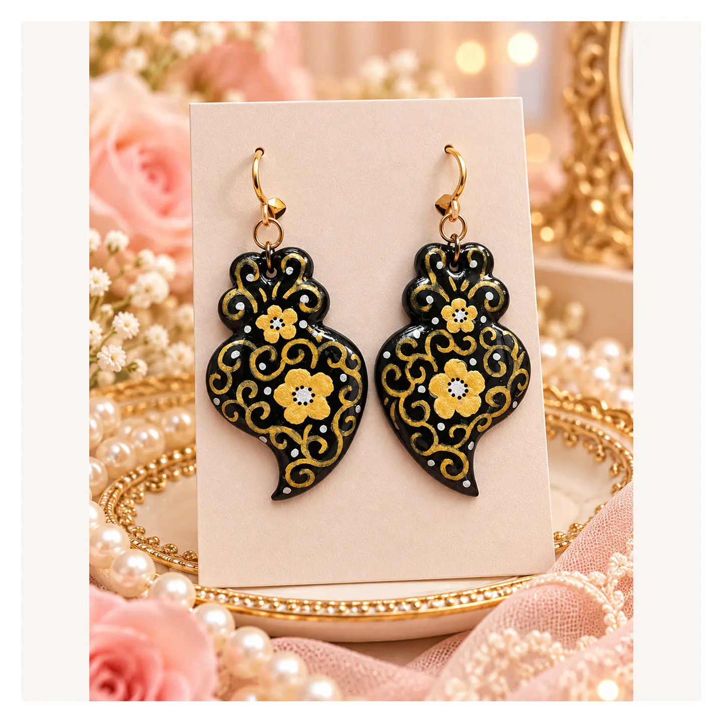 Brincos Flores e Arabescos Dourados — B01-003 1