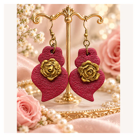 Brincos Vermelhos com Rosas Douradas — B01-007