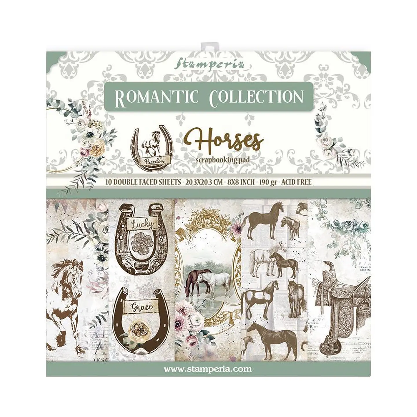Stamperia — Bloco Scrapbook 20 × 20 cm Romantic Horses (SBBS39) 1