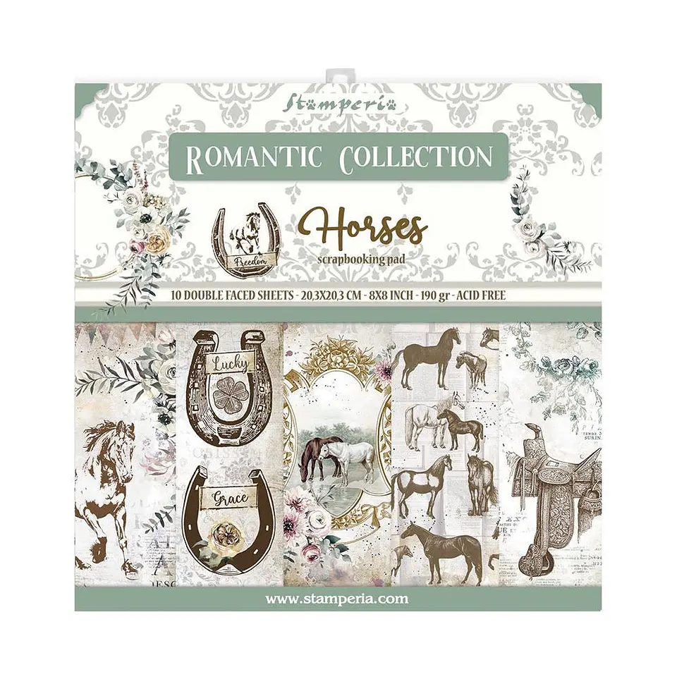 Stamperia — Bloco Scrapbook 20 × 20 cm Romantic Horses (SBBS39) 1