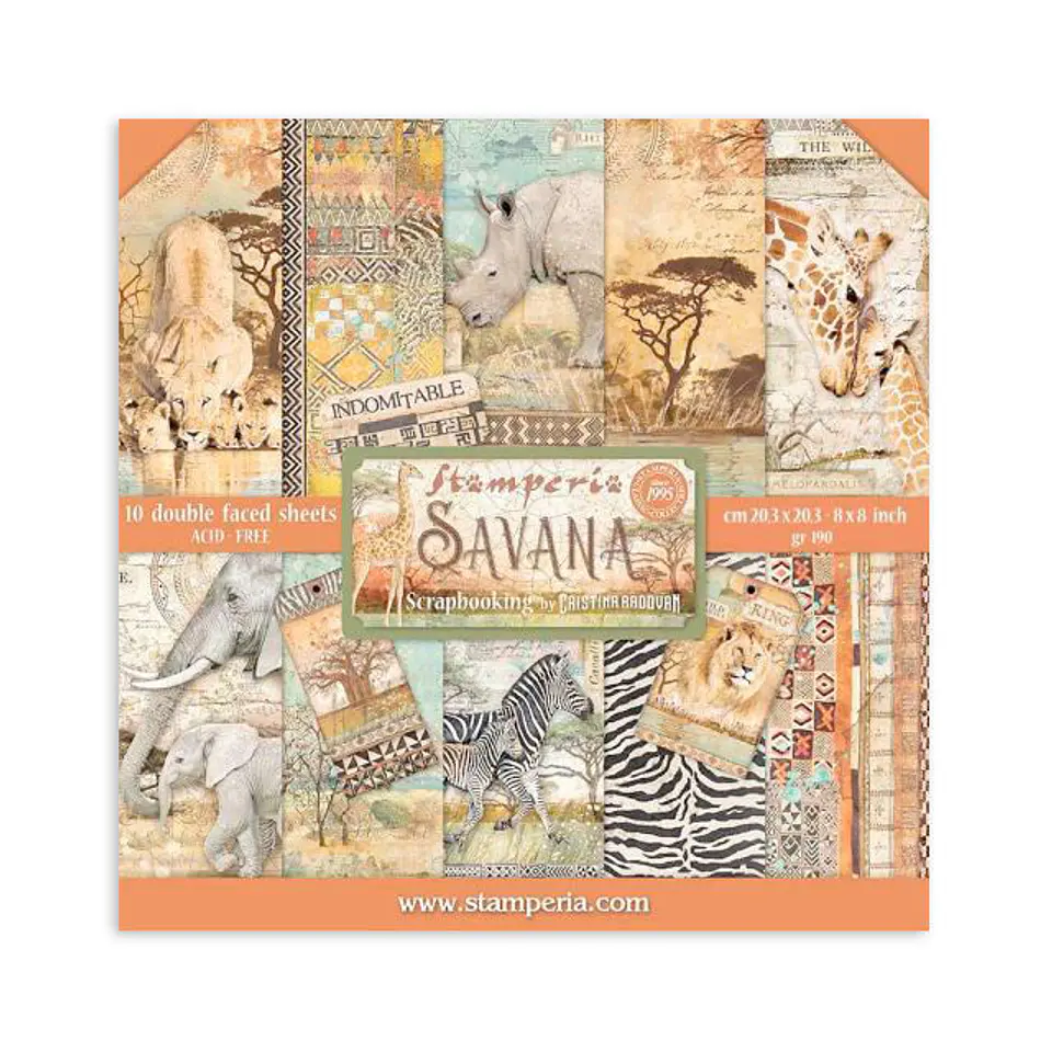 Stamperia — Bloco Scrapbook 20 × 20 cm Savana (SBBS57) 1