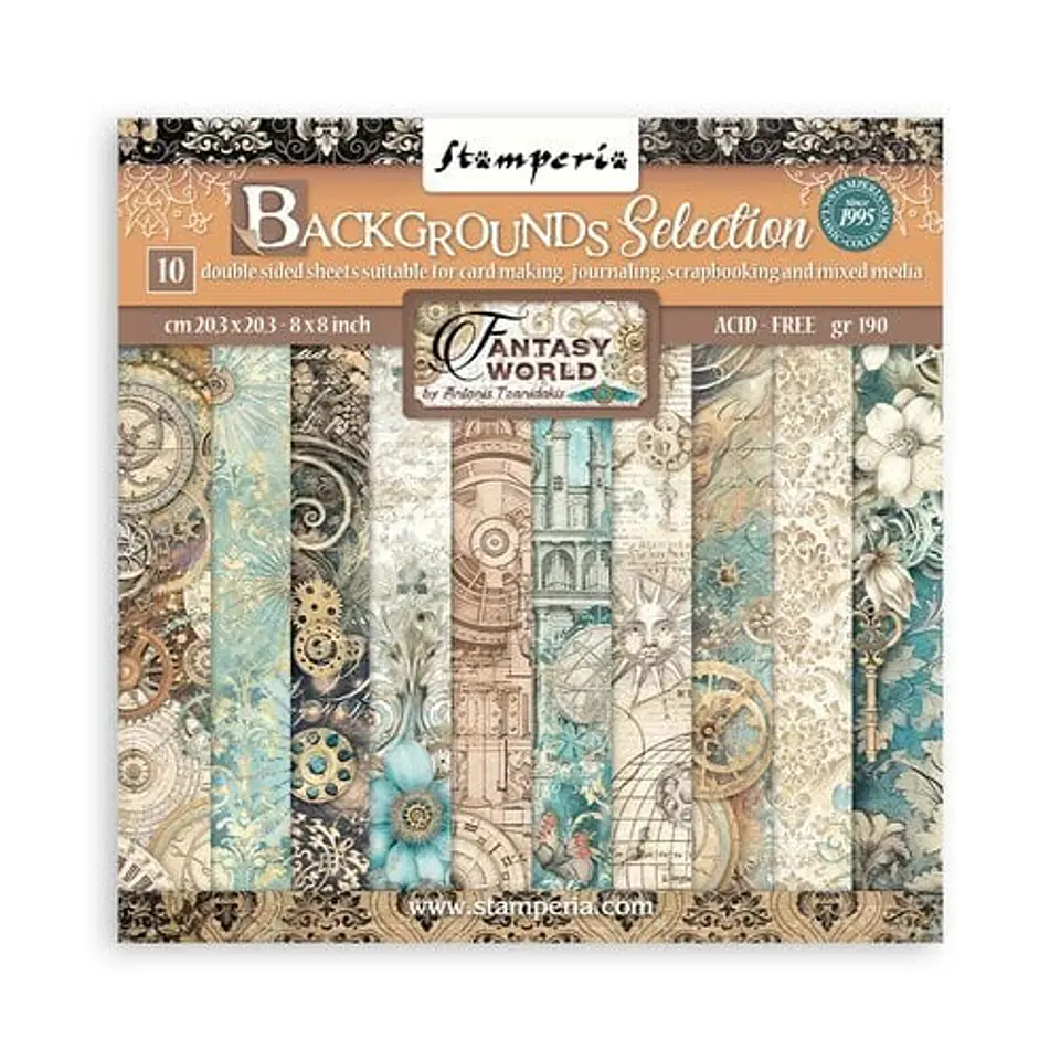 Stamperia — Bloco Scrapbook 20 × 20 cm Sir Vagabond in Fantasy World Backgrounds (SBBS99) 1