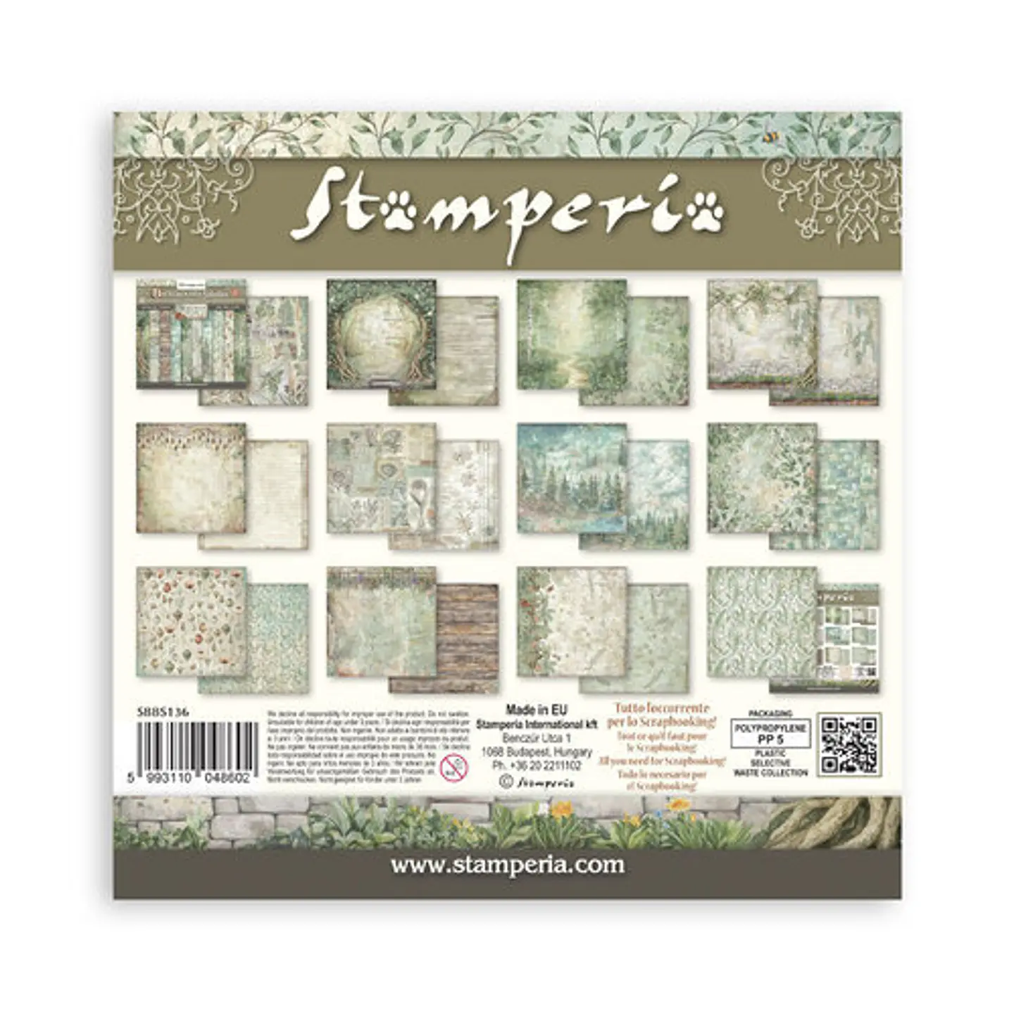 Stamperia — Bloco Scrapbook 20 × 20 cm Herbarium Silvae Backgrounds (SBBS136) 2