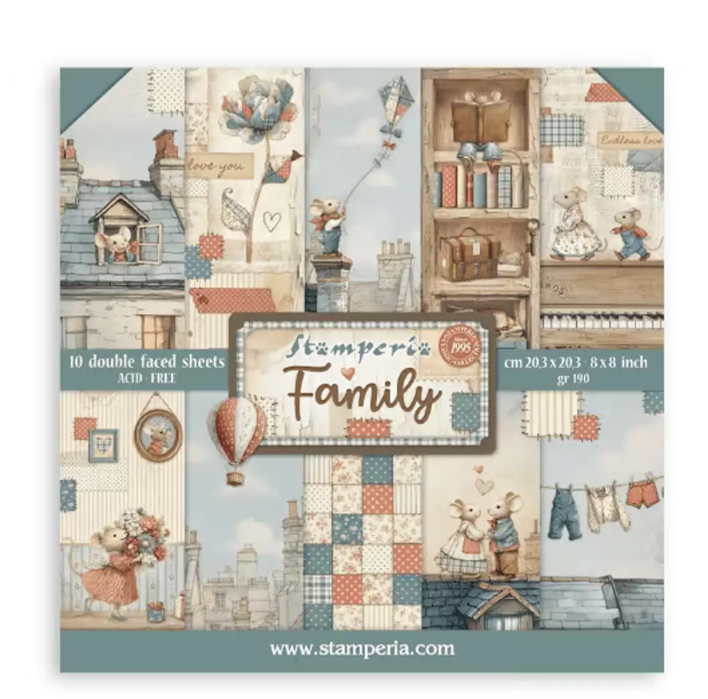 Stamperia — Bloco Scrapbook 20 × 20 cm Family (SBBS137) 1