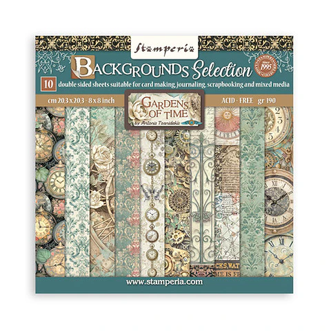 Stamperia — Bloco Scrapbook 20 × 20 cm Gardens of Time Backgrounds (SBBS142)