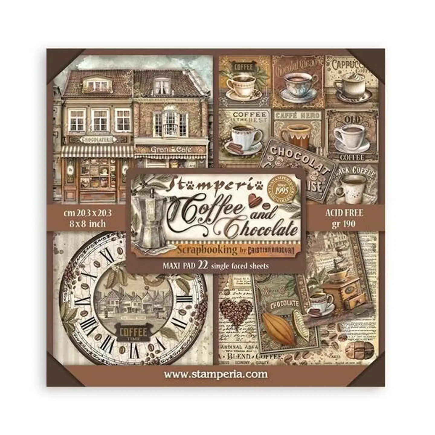 Stamperia — Bloco Scrapbook 20 × 20 cm Coffee and Chocolate Maxi, 22 folhas (SBBSXB01) 1