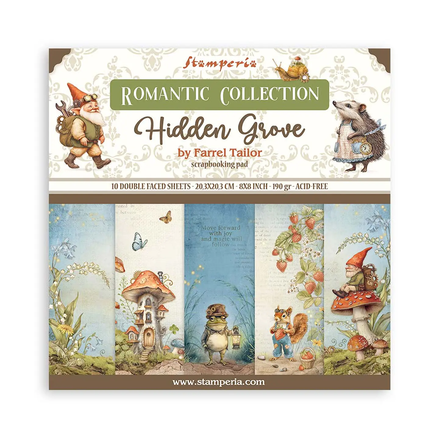 Stamperia — Bloco Scrapbook 20 × 20 cm Hidden Grove (SBBS124) 1