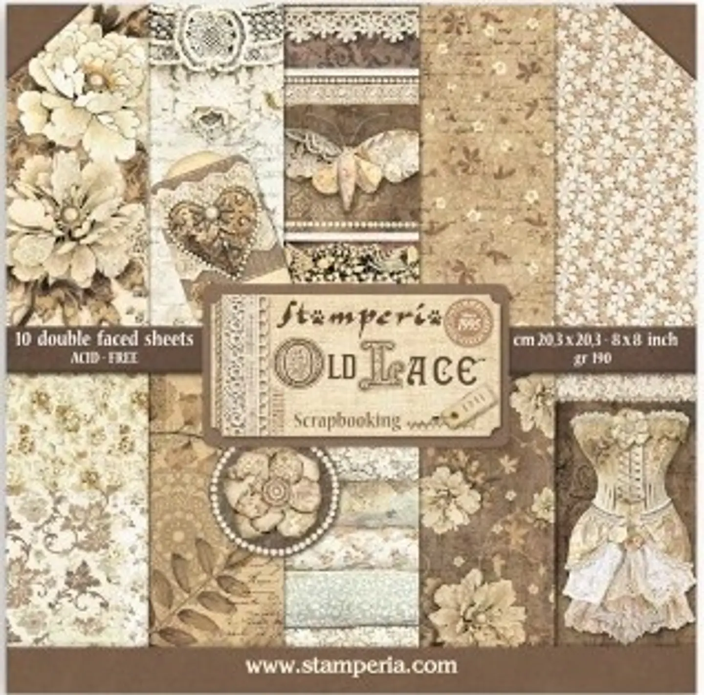 Stamperia — Bloco Scrapbook 20 × 20 cm Old Lace (SBBS116) 1