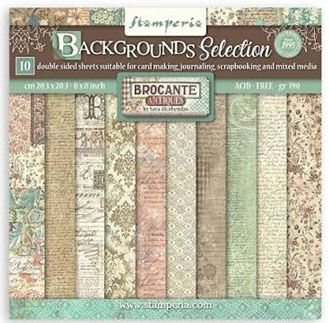 Stamperia — Bloco Scrapbook 20 × 20 cm Brocante Antiques Backgrounds (SBBS102)