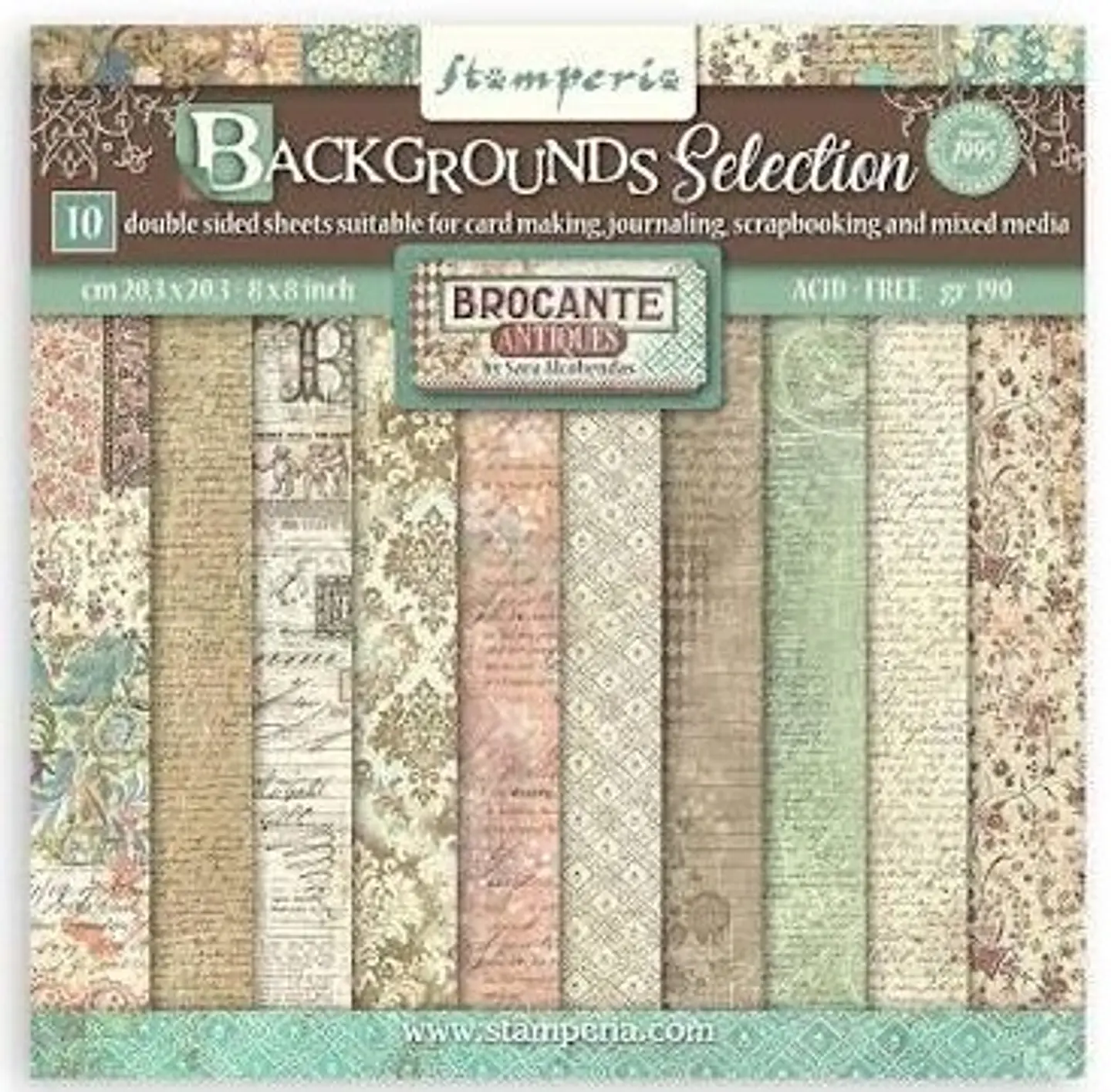 Stamperia — Bloco Scrapbook 20 × 20 cm Brocante Antiques Backgrounds (SBBS102) 1