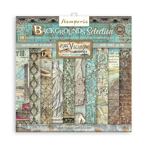 Stamperia — Bloco Scrapbook 20 × 20 cm Sir Vagabond Aviator Backgrounds (SBBS63)