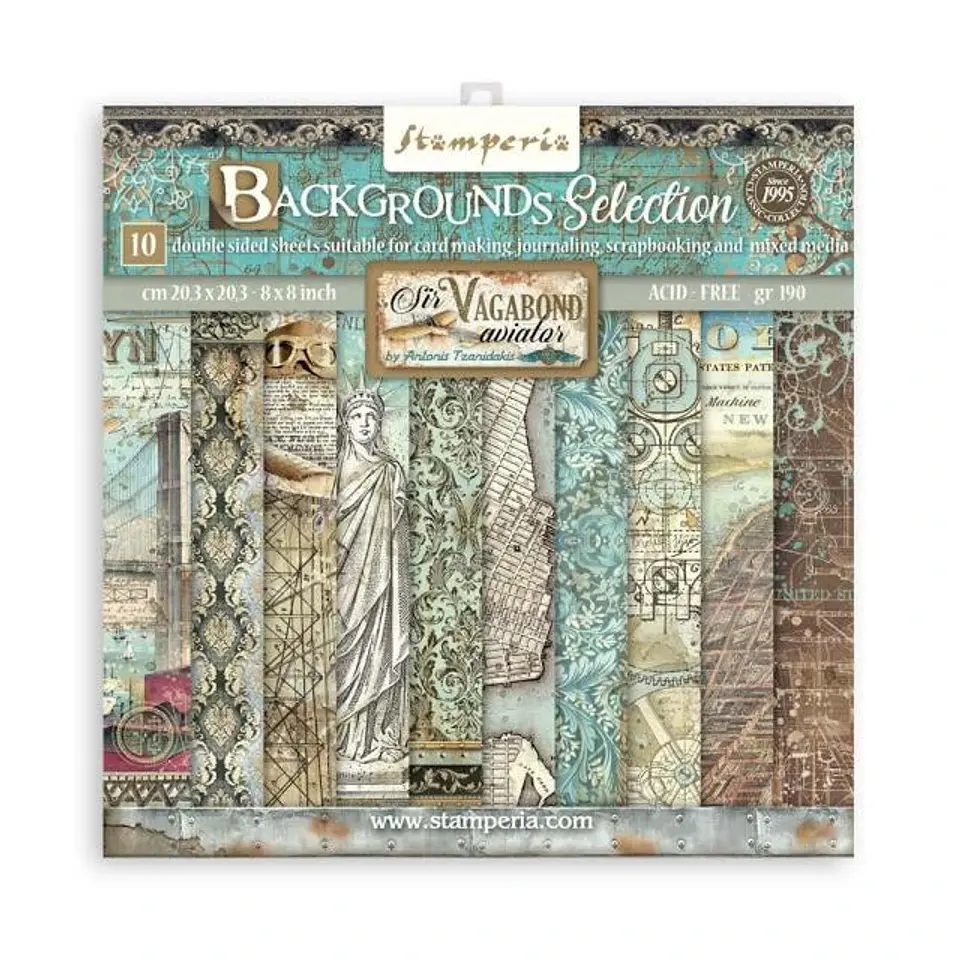 Stamperia — Bloco Scrapbook 20 × 20 cm Sir Vagabond Aviator Backgrounds (SBBS63) 1