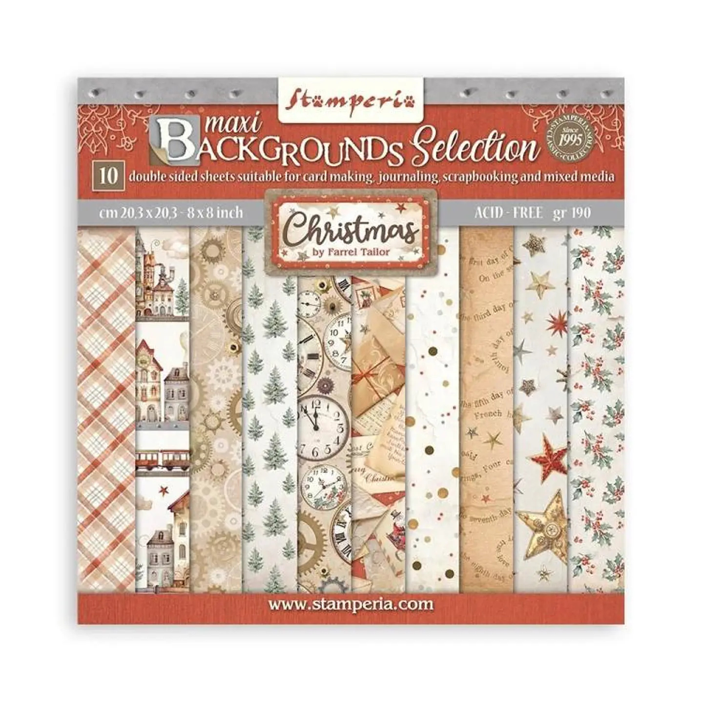 Stamperia — Bloco Scrapbook 20 × 20 cm Gear Up for Christmas Backgrounds (SBBS111) 1