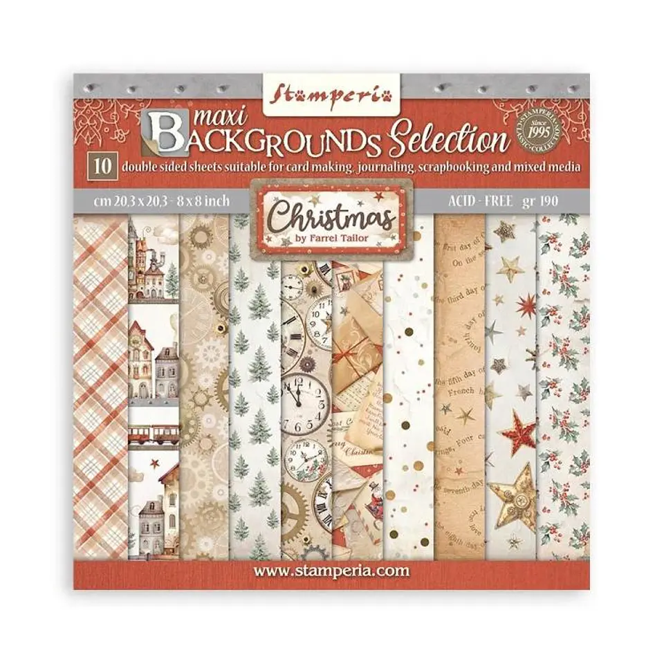 Stamperia — Bloco Scrapbook 20 × 20 cm Gear Up for Christmas Backgrounds (SBBS111) 1