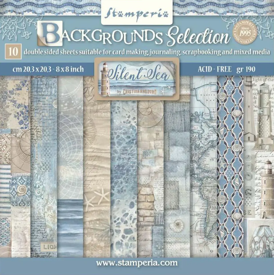 Stamperia — Bloco Scrapbook 20 × 20 cm Silent Sea Backgrounds (SBBS126) 1