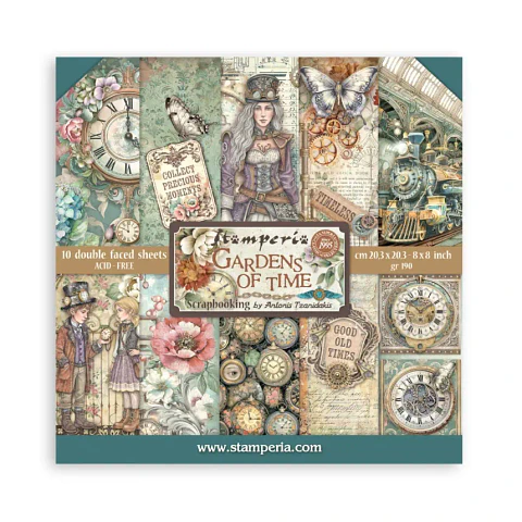 Stamperia — Bloco Scrapbook 20 × 20 cm Gardens of Time (SBBS141)