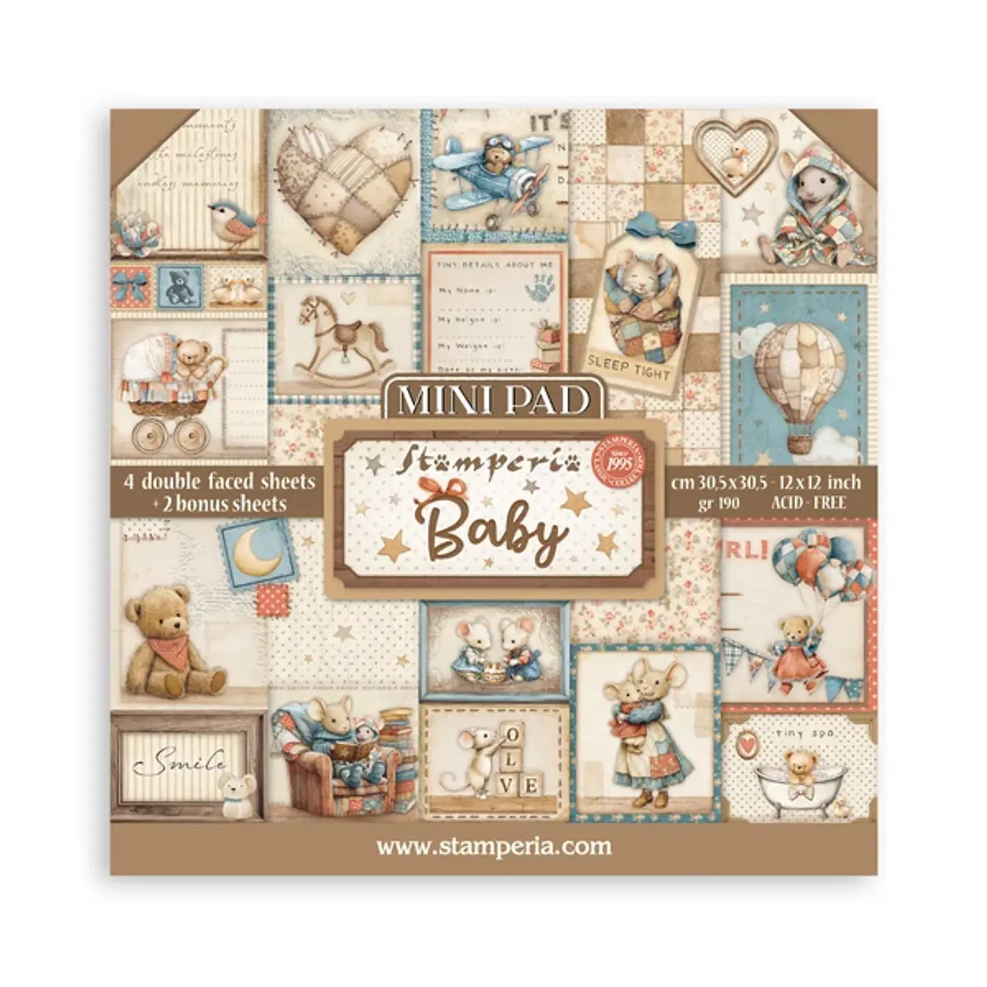 Stamperia — Bloco Scrapbook Baby Mini 20 × 20 cm, 6 folhas (SBBMS001) 1