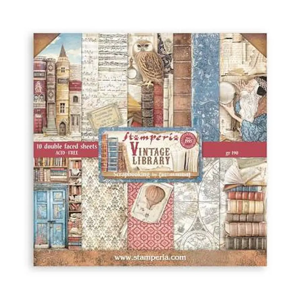 Stamperia — Bloco Scrapbook 20 × 20 cm Vintage Library (SBBS80) 1