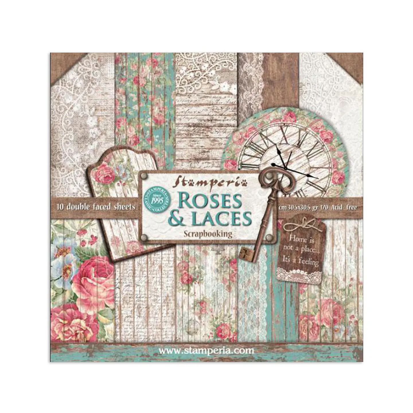 Bloco Scrapbooking Stamperia 30,5 × 30,5 cm — Roses, Laces & Wood (SBBL25) 1