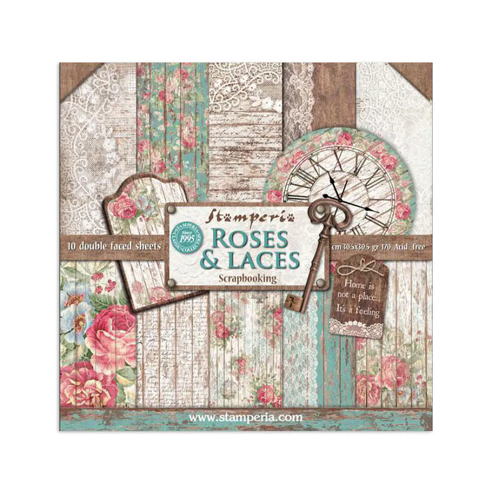 Bloco Scrapbooking Stamperia 30,5 × 30,5 cm — Roses, Laces & Wood (SBBL25) 1