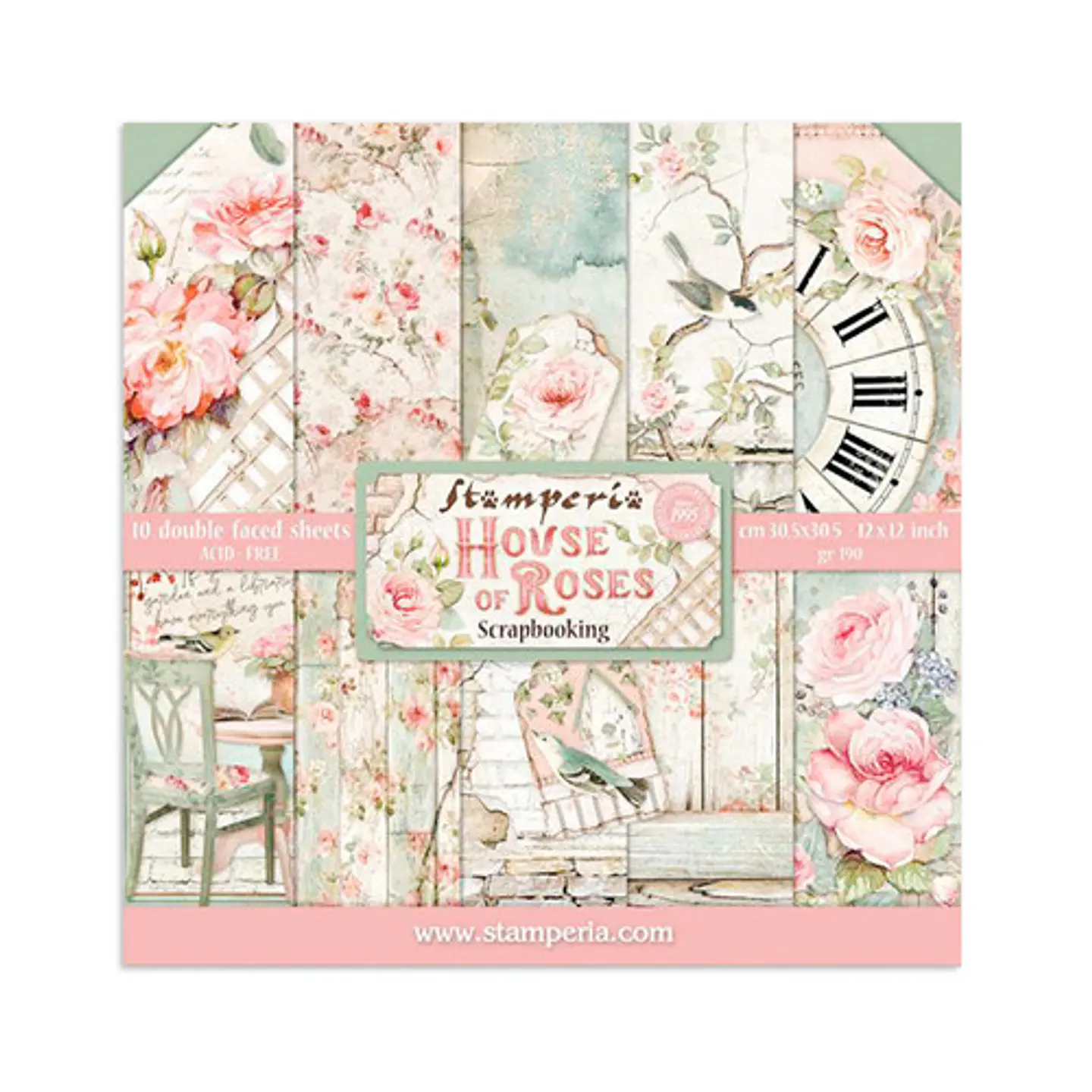 Bloco Scrapbooking Stamperia 30,5 × 30,5 cm — House of Roses (SBBL66) 1