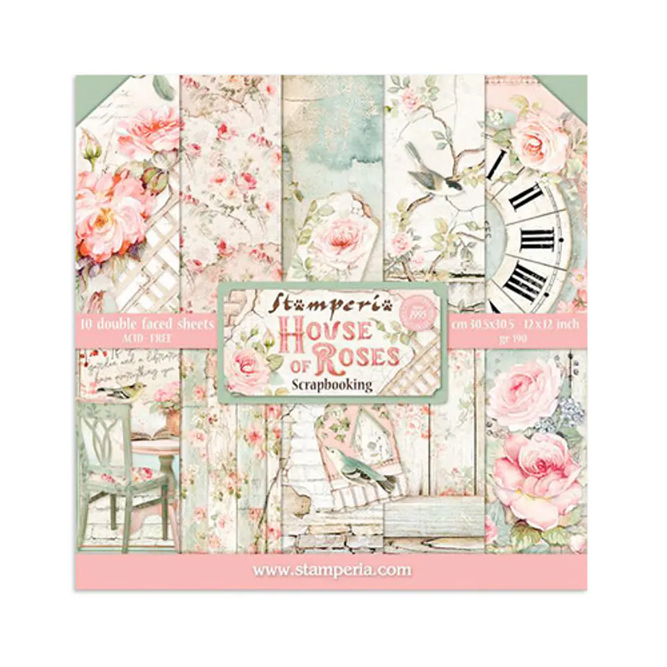 Bloco Scrapbooking Stamperia 30,5 × 30,5 cm — House of Roses (SBBL66) 1