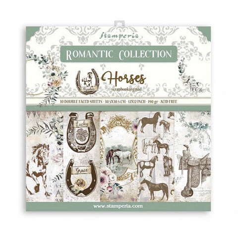 Bloco Scrapbooking Stamperia 30,5 × 30,5 cm — Romantic Horses (SBBL90)