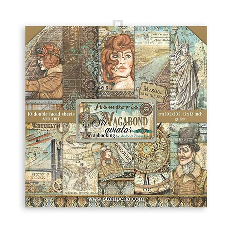 Bloco Scrapbooking Stamperia 30,5 × 30,5 cm — Sir Vagabond Aviator (SBBL112)