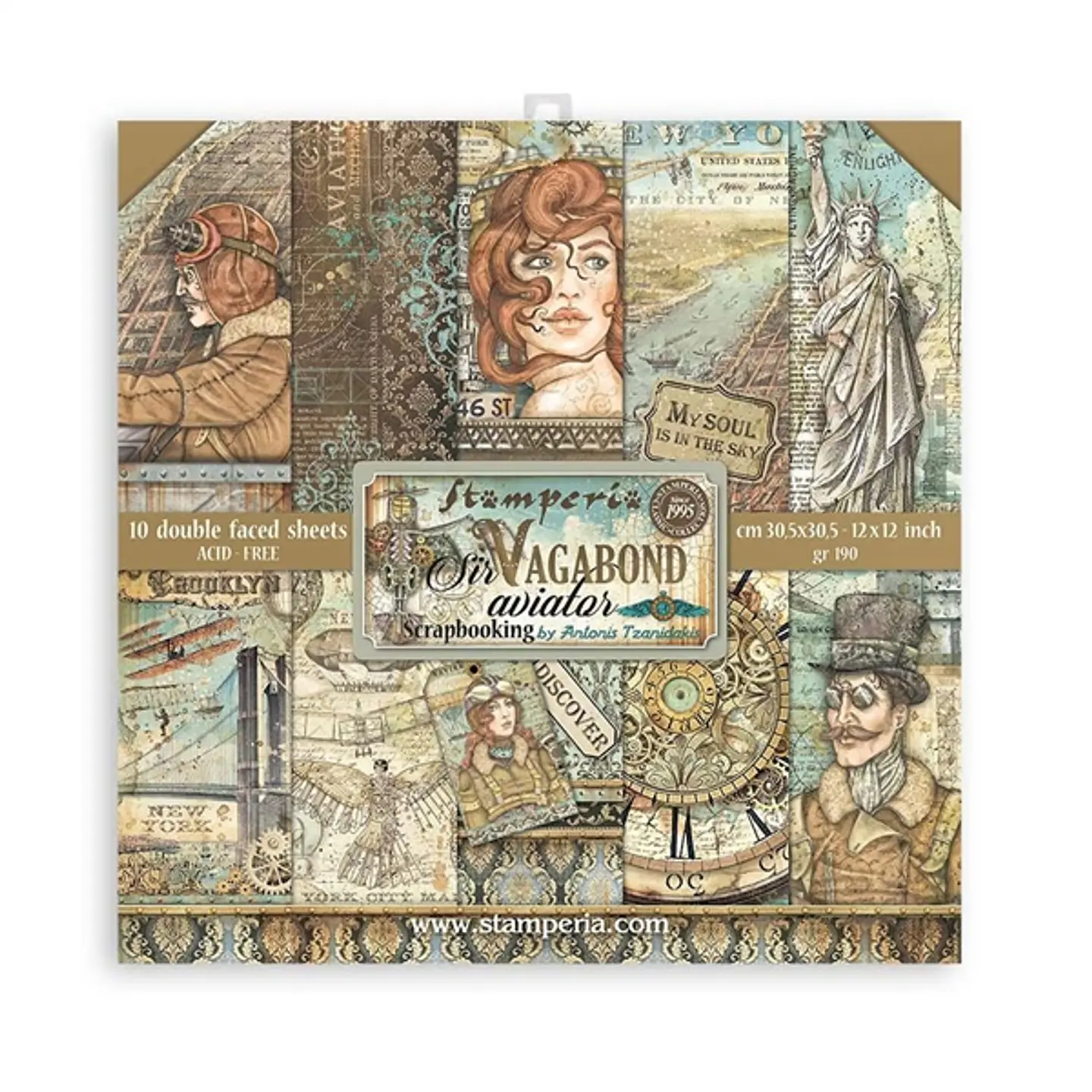 Bloco Scrapbooking Stamperia 30,5 × 30,5 cm — Sir Vagabond Aviator (SBBL112) 1