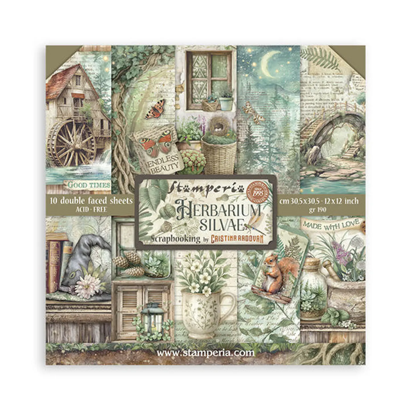 Bloco Scrapbooking Stamperia 30,5 × 30,5 cm — Herbarium Silvae (SBBL179) 1
