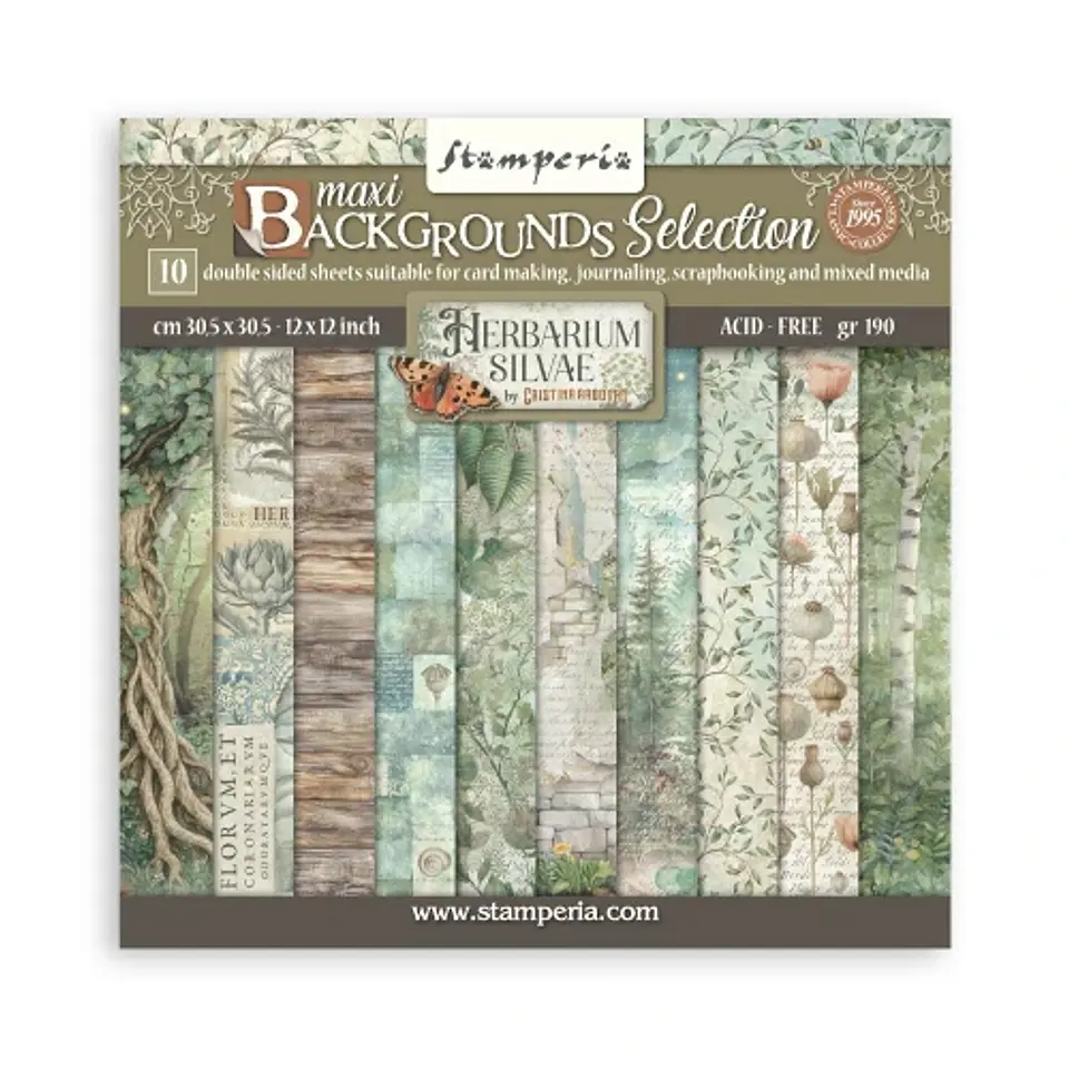 Bloco Scrapbooking Stamperia 30,5 × 30,5 cm — Herbarium Silvae – Maxi Backgrounds (SBBL180) 1