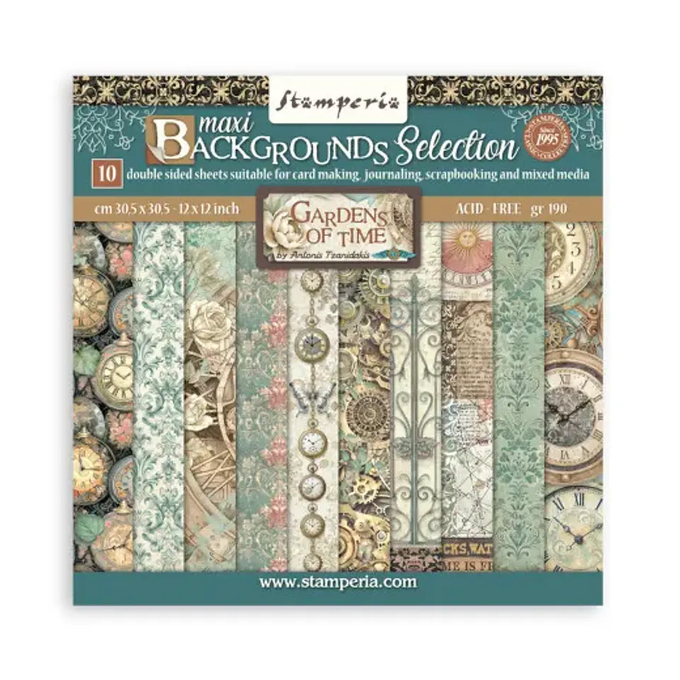 Bloco Scrapbooking Stamperia 30,5 × 30,5 cm — Gardens of Time – Maxi Backgrounds (SBBL186) 1