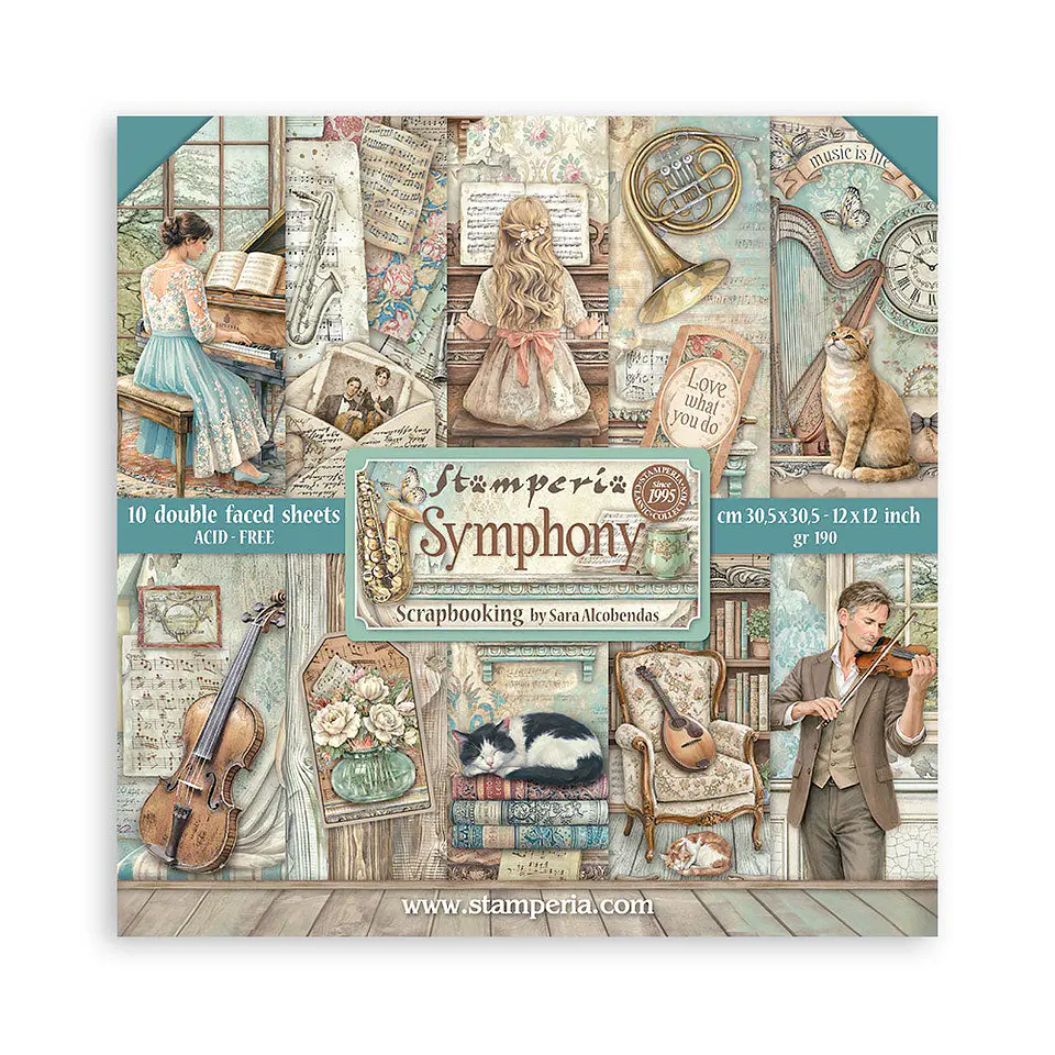 Bloco Scrapbooking Stamperia 30,5 × 30,5 cm — Symphony (SBBL188) 1