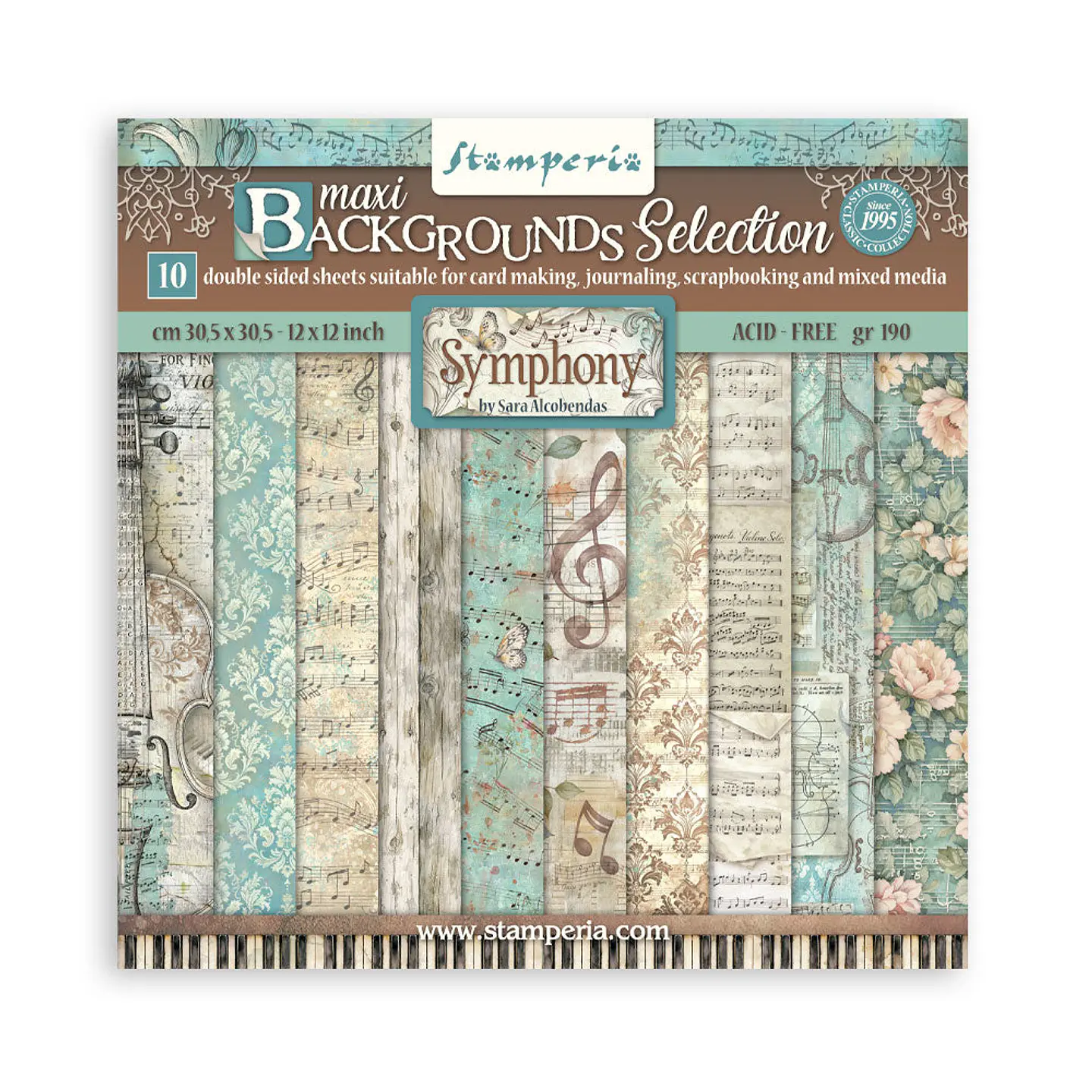 Bloco Scrapbooking Stamperia 30,5 × 30,5 cm — Symphony – Backgrounds (SBBL189) 1
