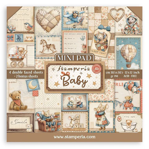 Bloco Scrapbooking Stamperia 30,5 × 30,5 cm — Baby – Mini Pad (SBBM001)